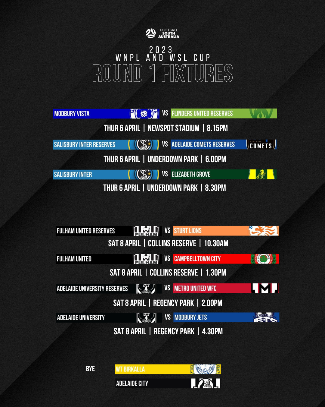 Full details of Football South Australia's WNPL & WSL Cup Round 1